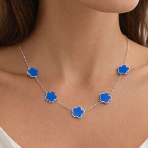 Stainless Steel Blue Flower Necklace